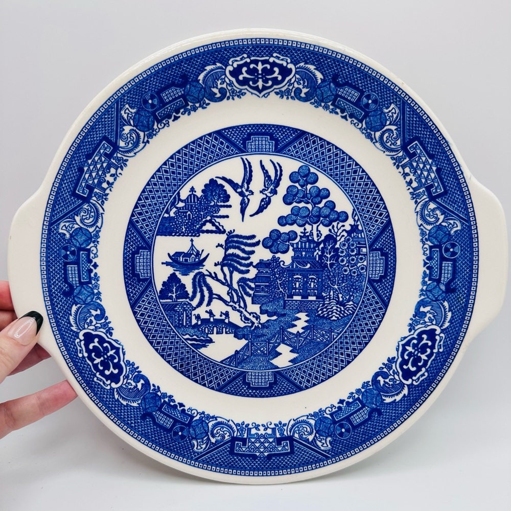 Vintage Blue and White Willow Pattern Ceramic Serving Platter